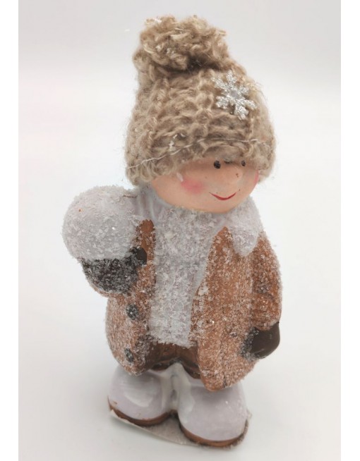 Gyerek figura hógolyóval, 13 cm