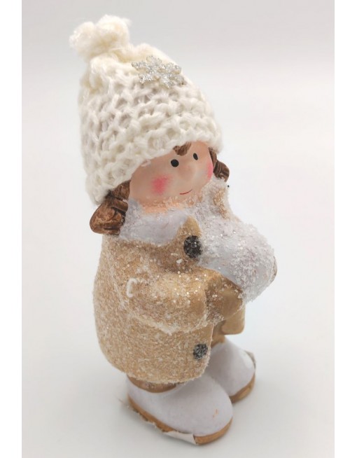 Gyerek figura hógolyóval, 13 cm