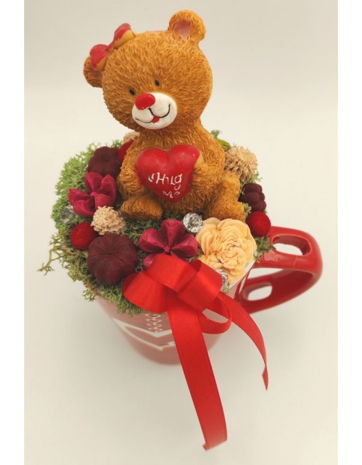 Maci piros bögrén 3