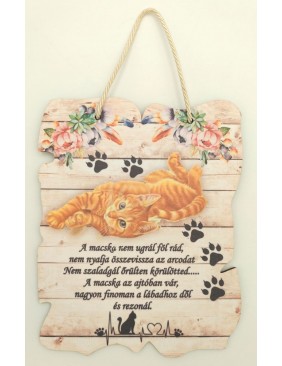 Fa dekor tábla, vörös cica