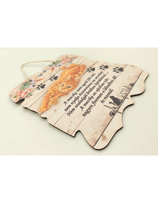 Fa dekor tábla, vörös cica